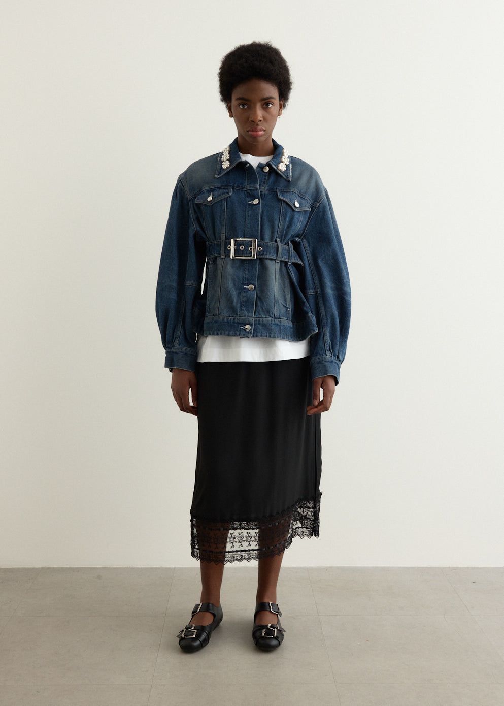 Pearl Embellished Belted Jacket