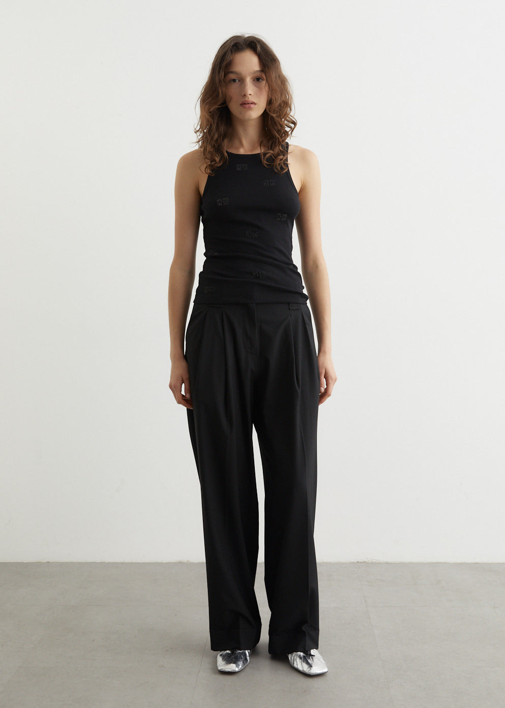 Drapey Melange Mid Waist Pleat Pants