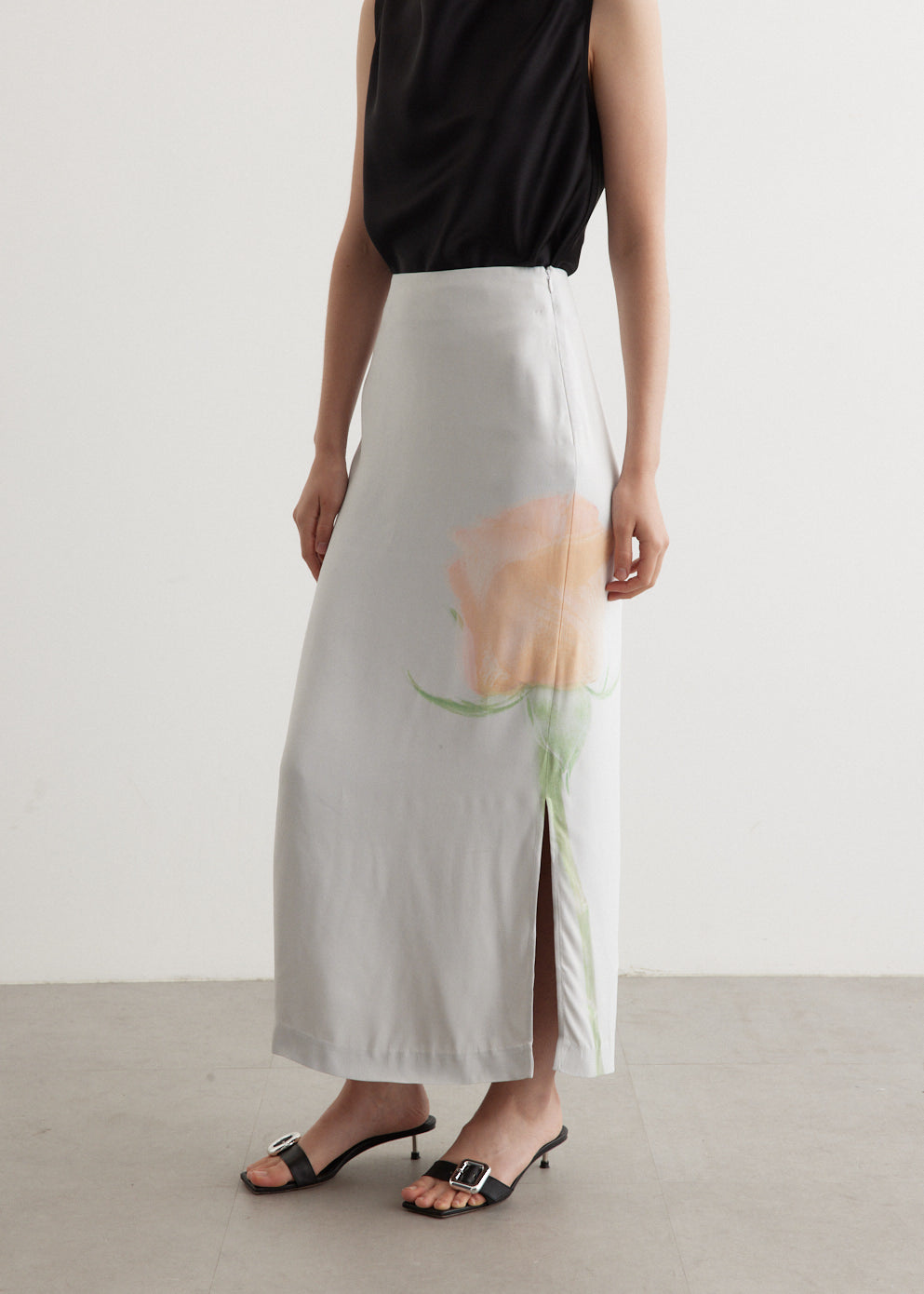 Rose Printed Midi Skirt