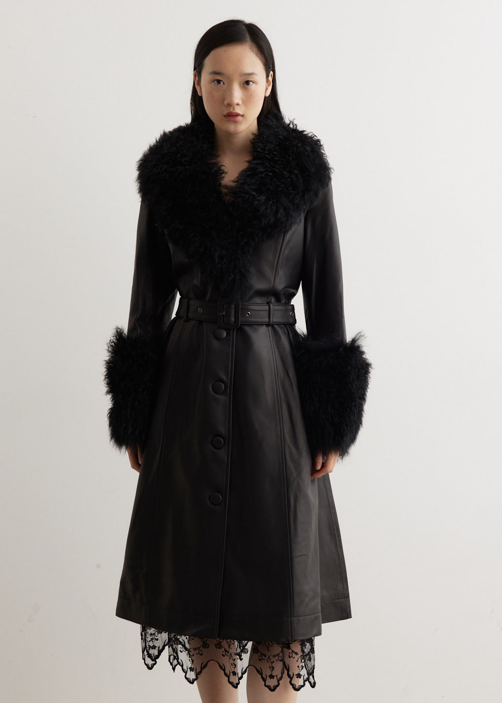 Foxy Leather Shearling Coat - Main Image