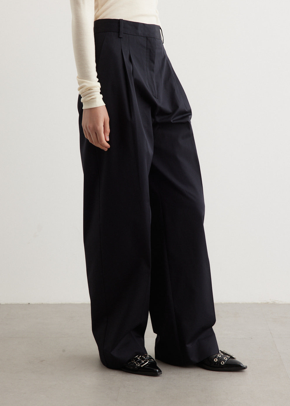 Wide Leg Pleated Chino Trousers
