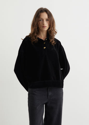Tシャツ・カットソー GANNI Heavy Fleece Drop Shoulder Polo Sky Captain Dark Blue Drop Shoulder Polo Shirt | GANNI US