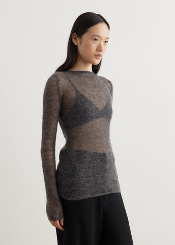 Kid Mohair Sheer Knit Boat Neck Pullover