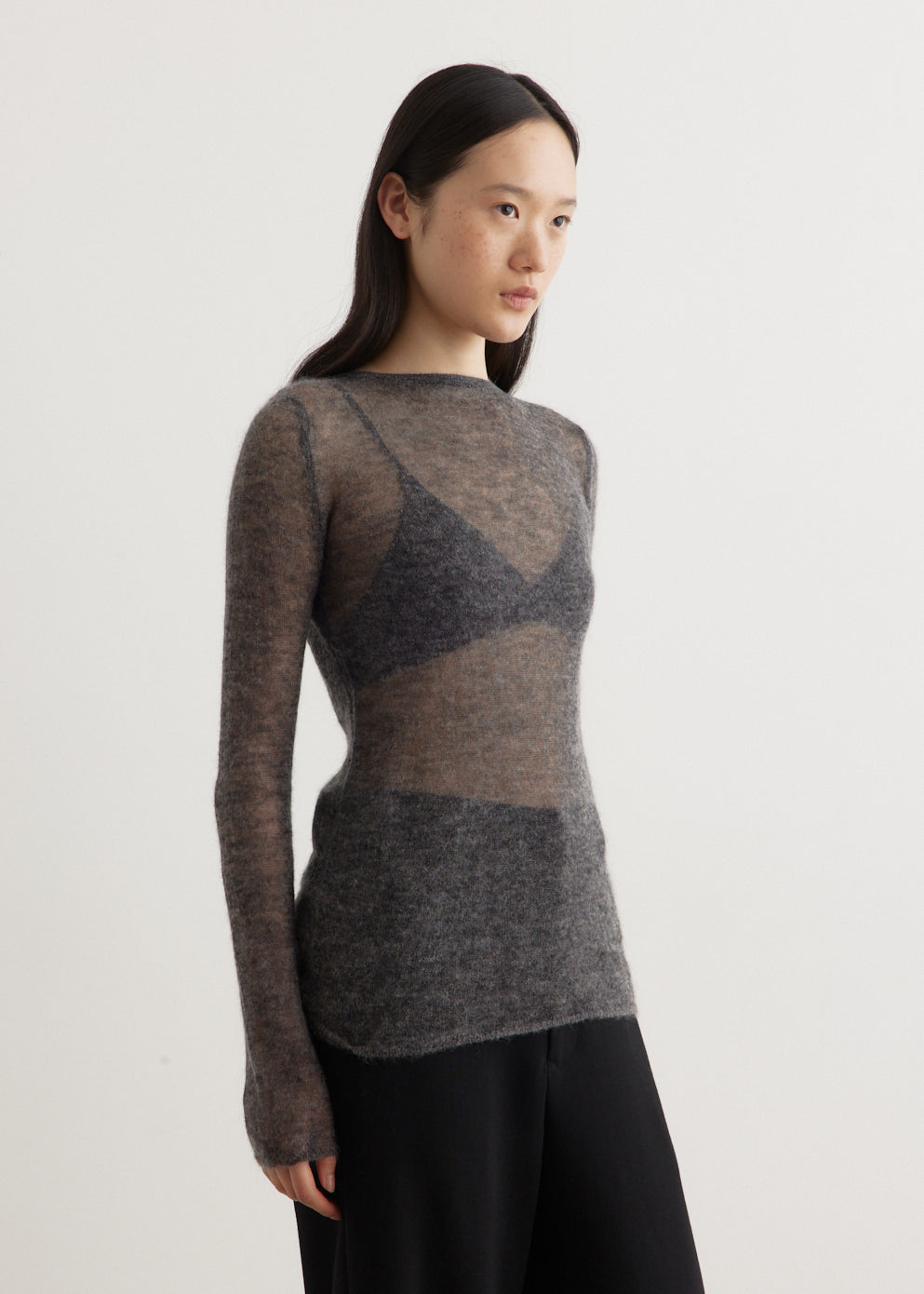 Kid Mohair Sheer Knit Boat Neck Pullover