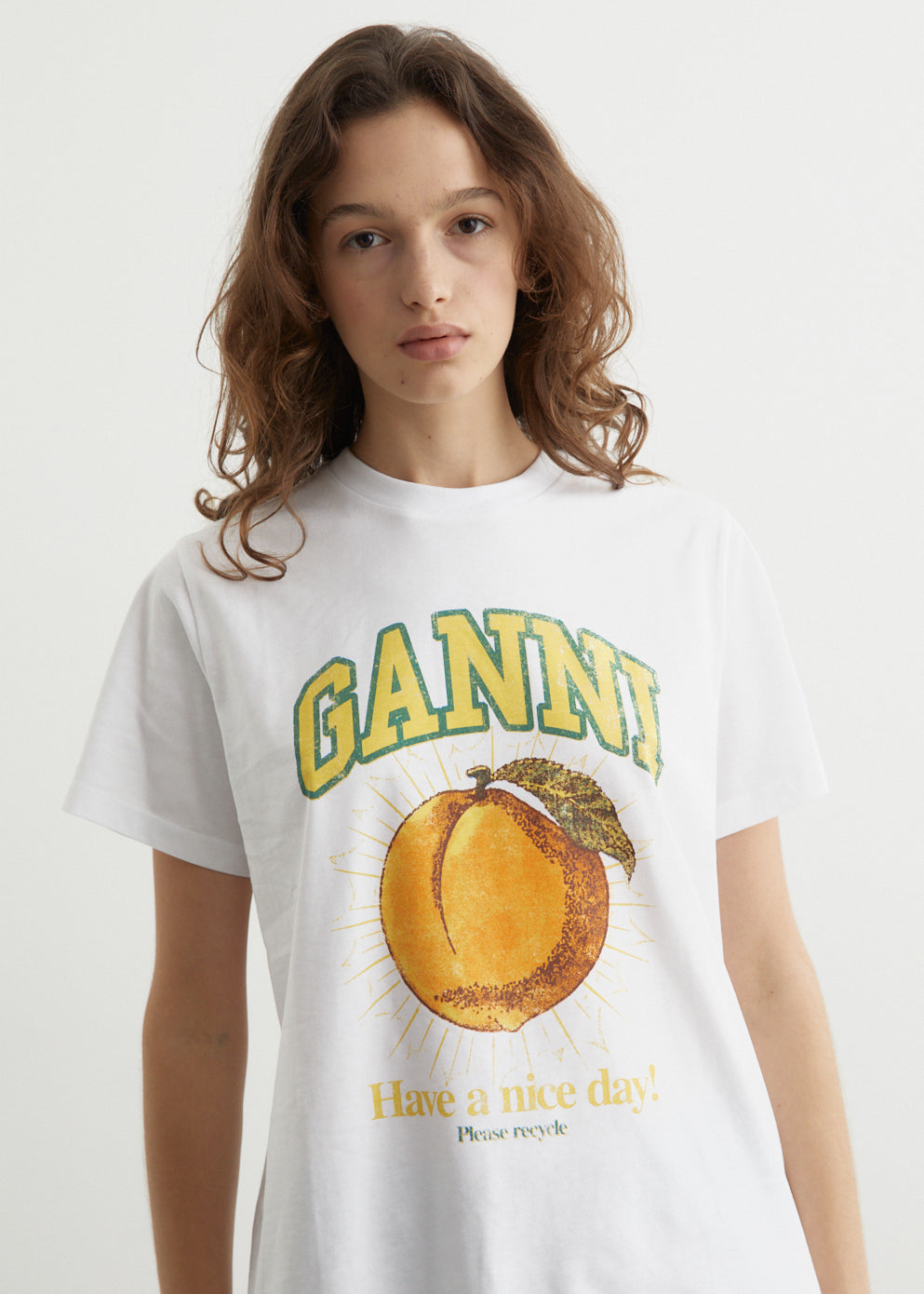 Ganni - Basic Jersey Peach T-Shirt - Tshirt print,Specials : American Fashion Style Bags On Sale Ganni - Basic Jersey Peach T-Shirt - Tshirt print,Specials : American Fashion Style Bags On Sale