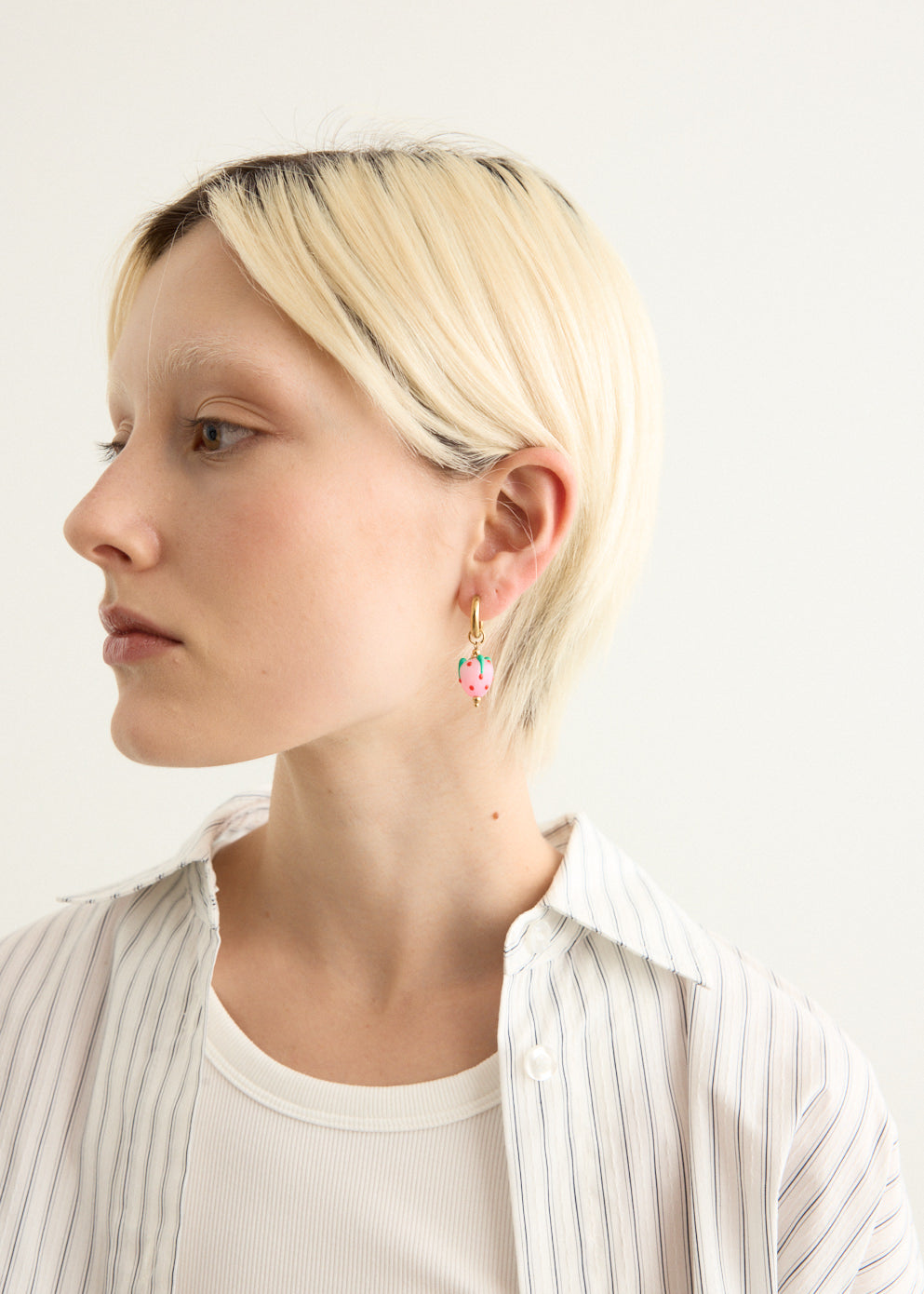 Hoop And Glass Strawberry Earrings