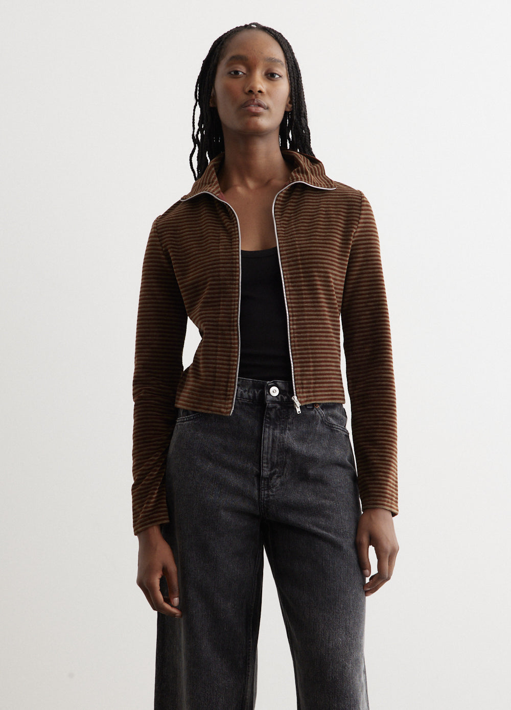 Slim Zip Long-Sleeve Scoobie Stripe Velour Jacket