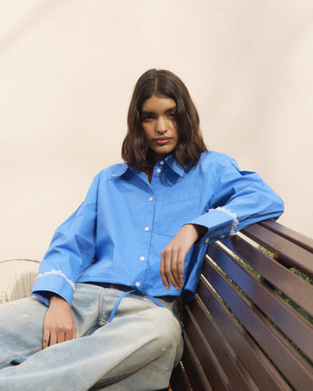 Stretch Cotton Cropped Bowling Shirt