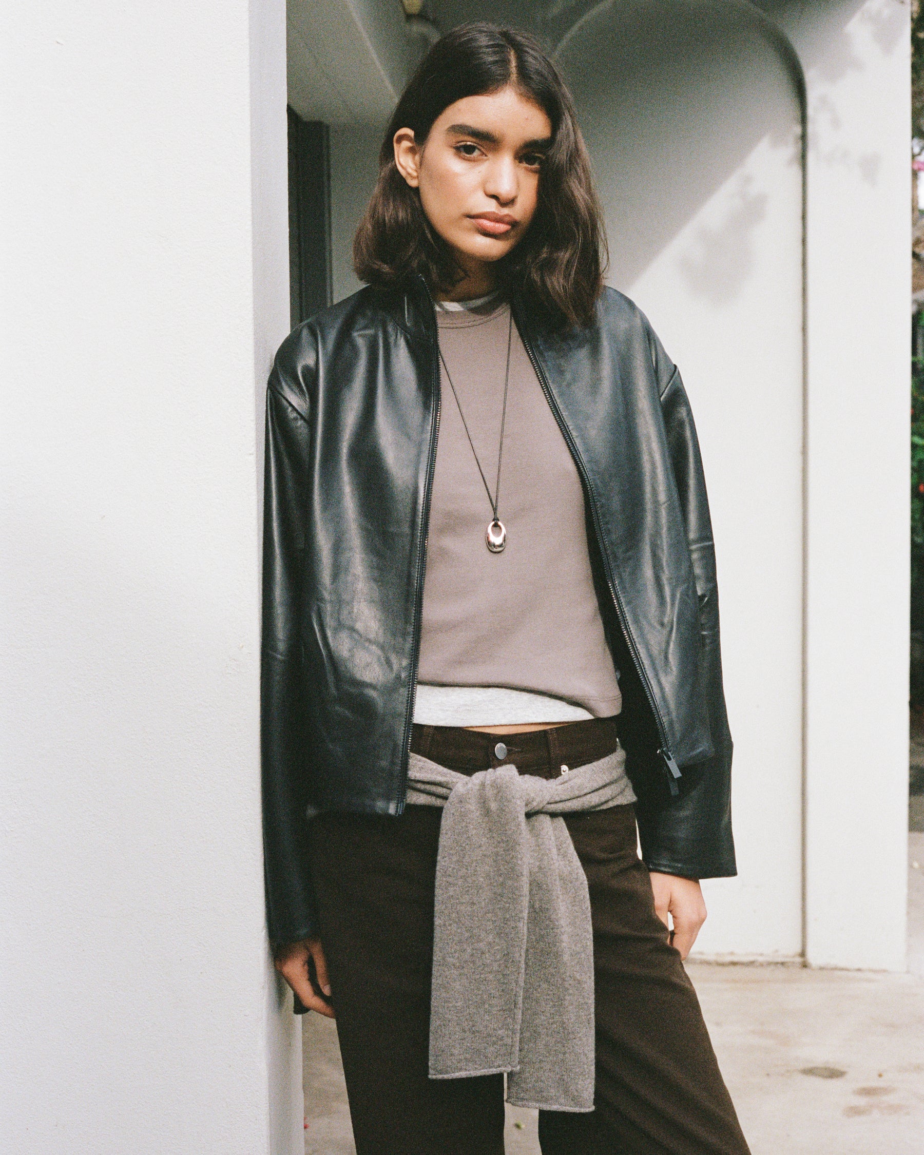 Cocoon Zip Leather Jacket