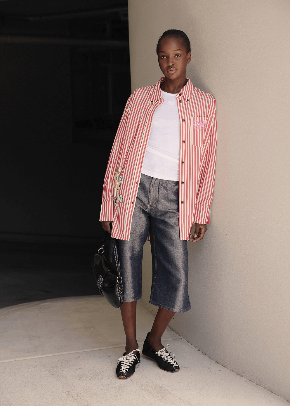 Shiny Weft Denim Shorts