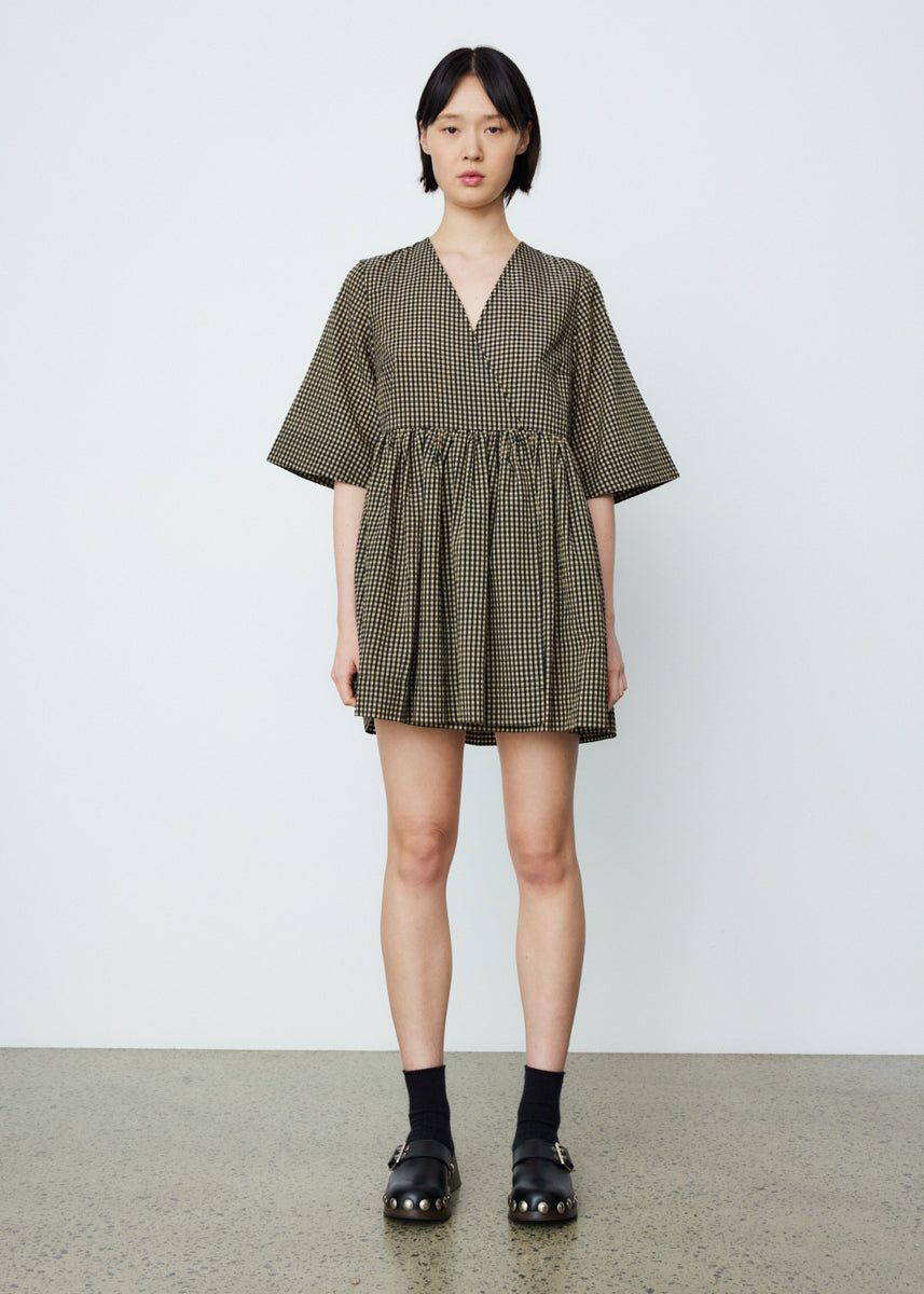 GANNI | Seersucker Check Open-Neck Smock Blouse | Women