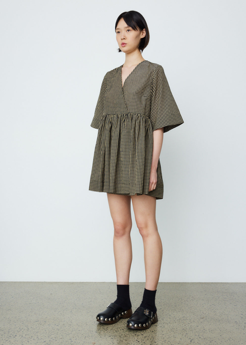 Seersucker Check Wrap Mini Dress