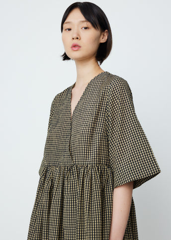 Seersucker Check Wrap Mini Dress
