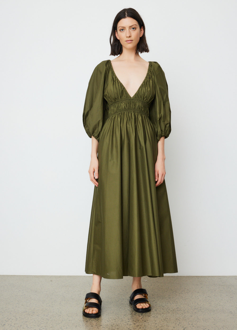 Shirred Plunge Dress