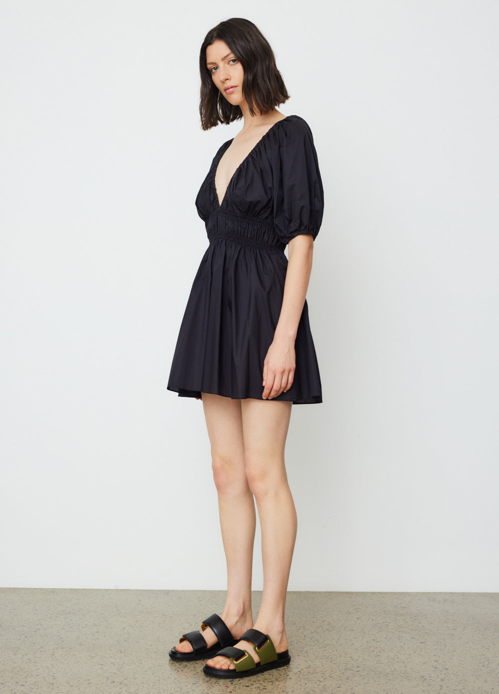 pintucked shirred mini dress in black Laurita Shirred Mini Dress Black