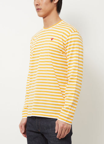 T218 Red Heart Stripe Long sleeve T shirt