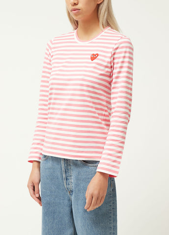 T277 Red Heart Stripe Long-sleeve T-shirt