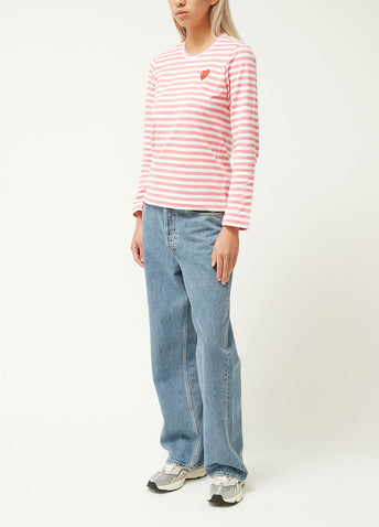 T277 Red Heart Stripe Long-sleeve T-shirt