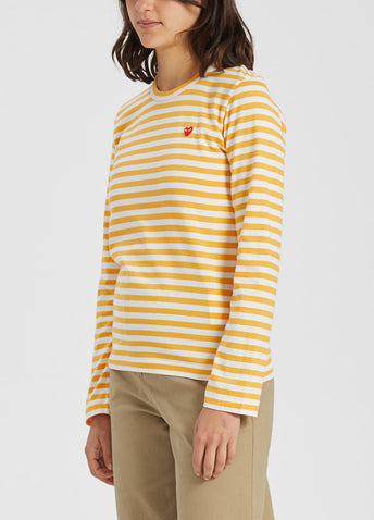 T217 Red Heart Stripe Long-sleeve T-shirt