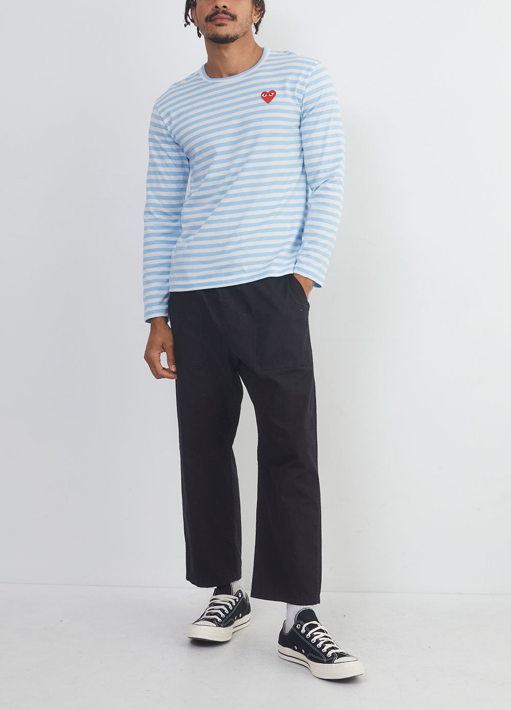 T278 Red Heart Stripe Long-sleeve T-shirt