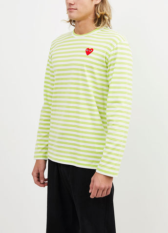 T278 Red Heart Stripe Long-sleeve T-shirt