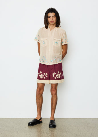 Sequinned Floral Net Short Sleeve Shirt