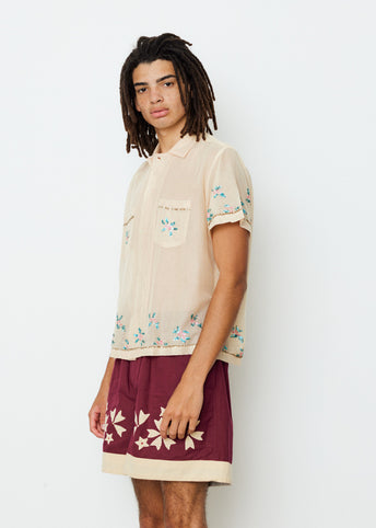 Sequinned Floral Net Short Sleeve Shirt