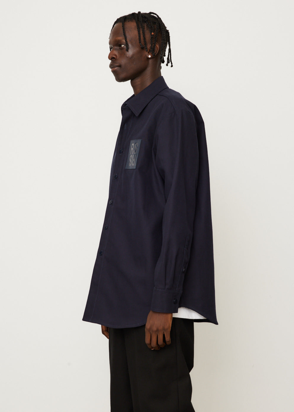 Straight Fit Denim Shirt With Leather Patch