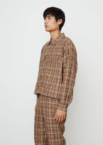 Linen Silk Check Zip Blouson