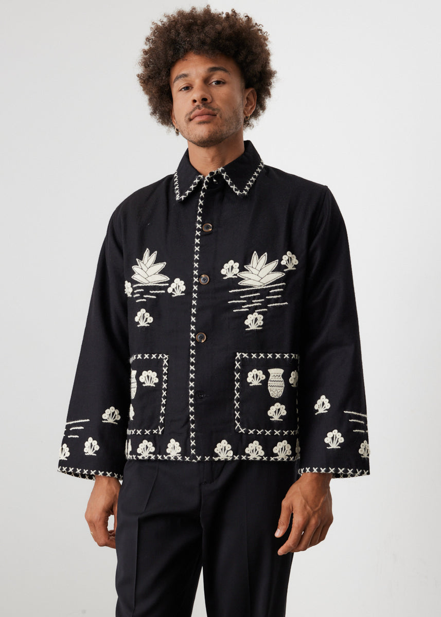 Bode Souvenir Jacket With Mexican Embroidery in Black for Men