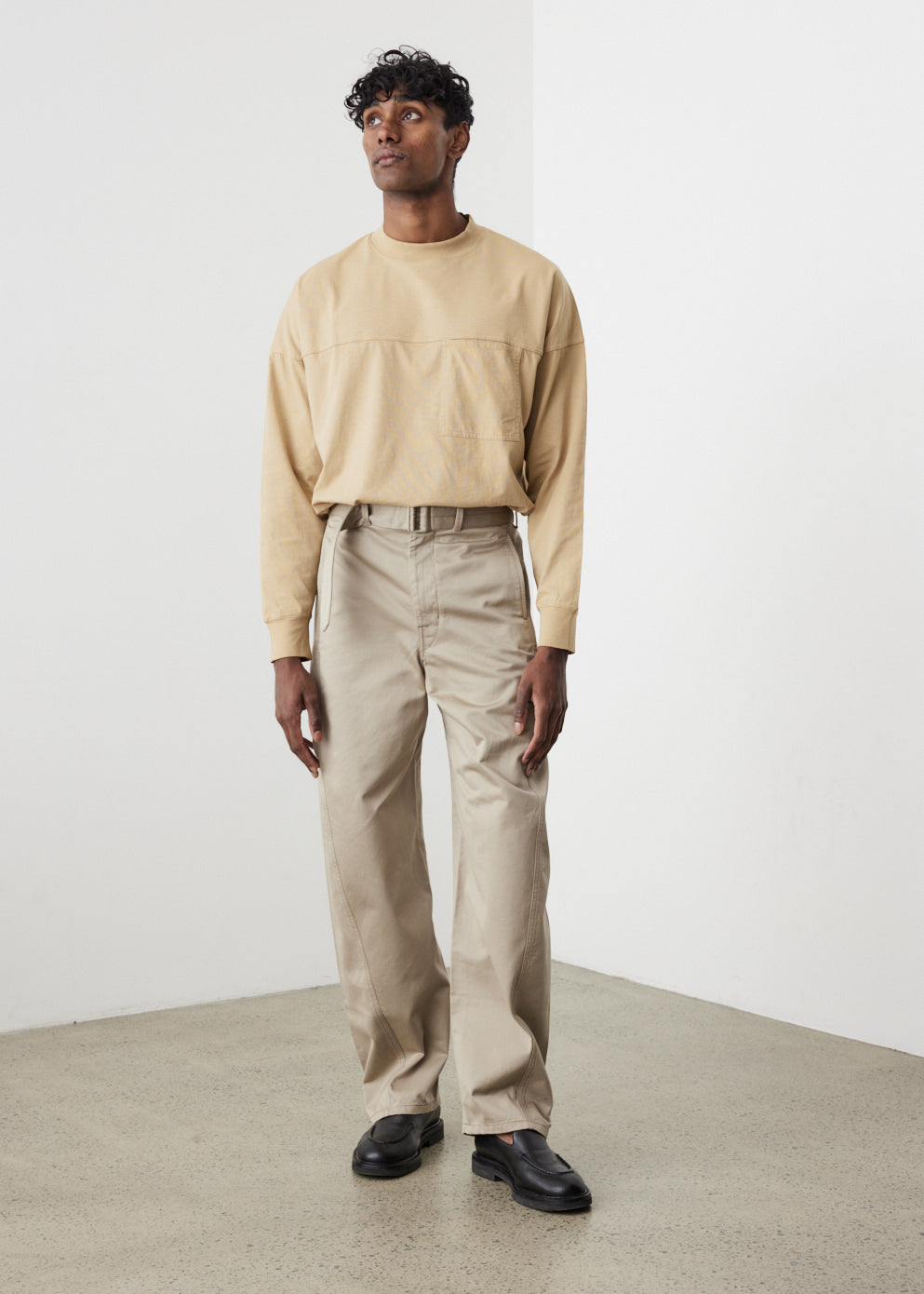 Twisted belted cotton pants in green - Lemaire