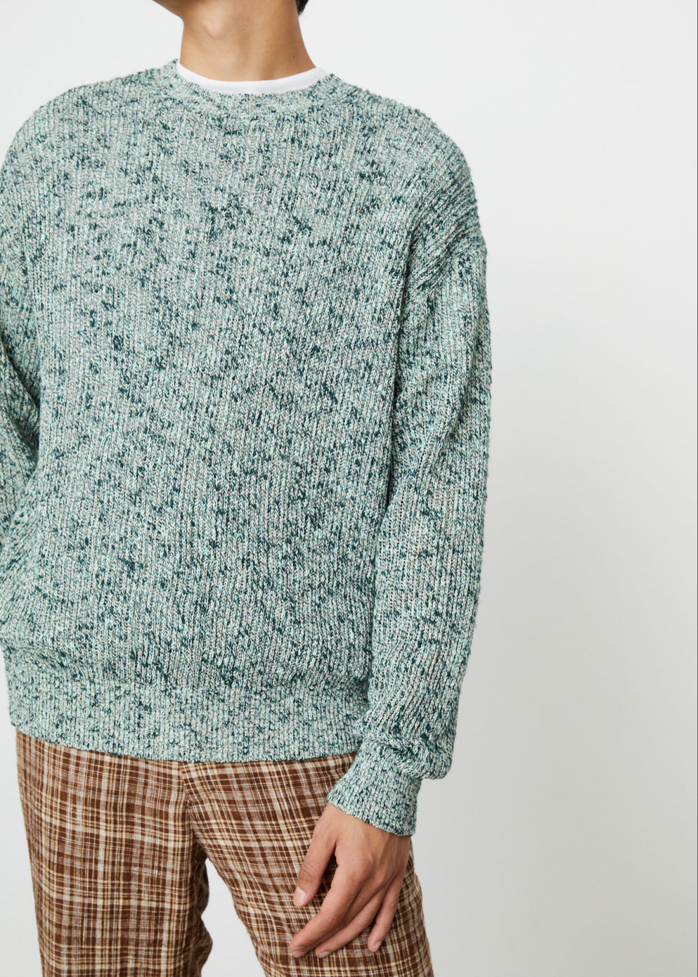 Cotton Slub Mix Top Yarn Rib Knit Pullover