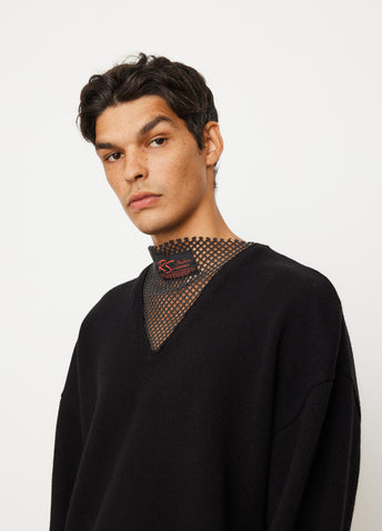 V-Neck Sweater with Net Insert