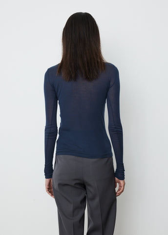 High Gauge Sheer Rib Turtle Neck Long Sleeve T-Shirt