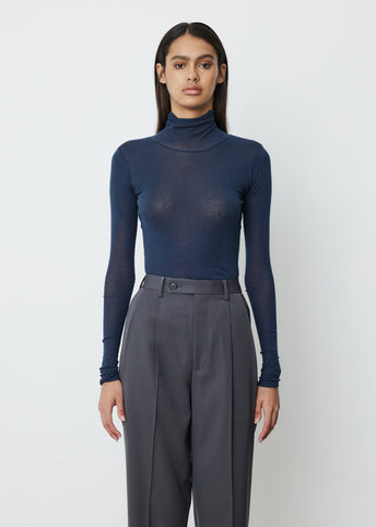 High Gauge Sheer Rib Turtle Neck Long Sleeve T-Shirt