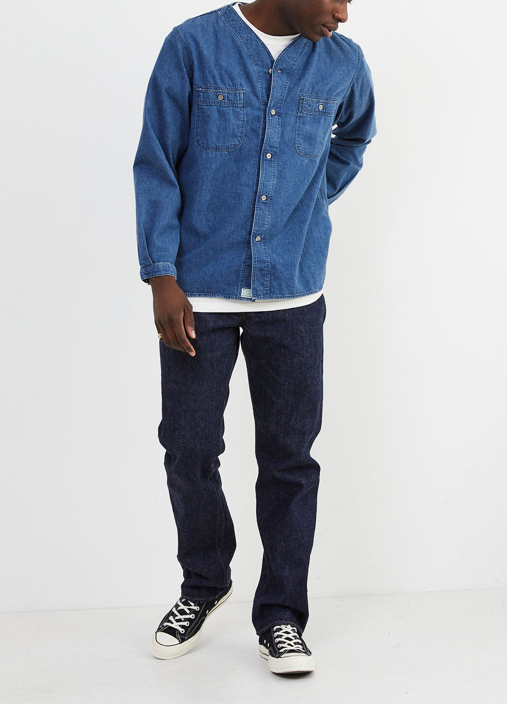No-collar Denim Shirt