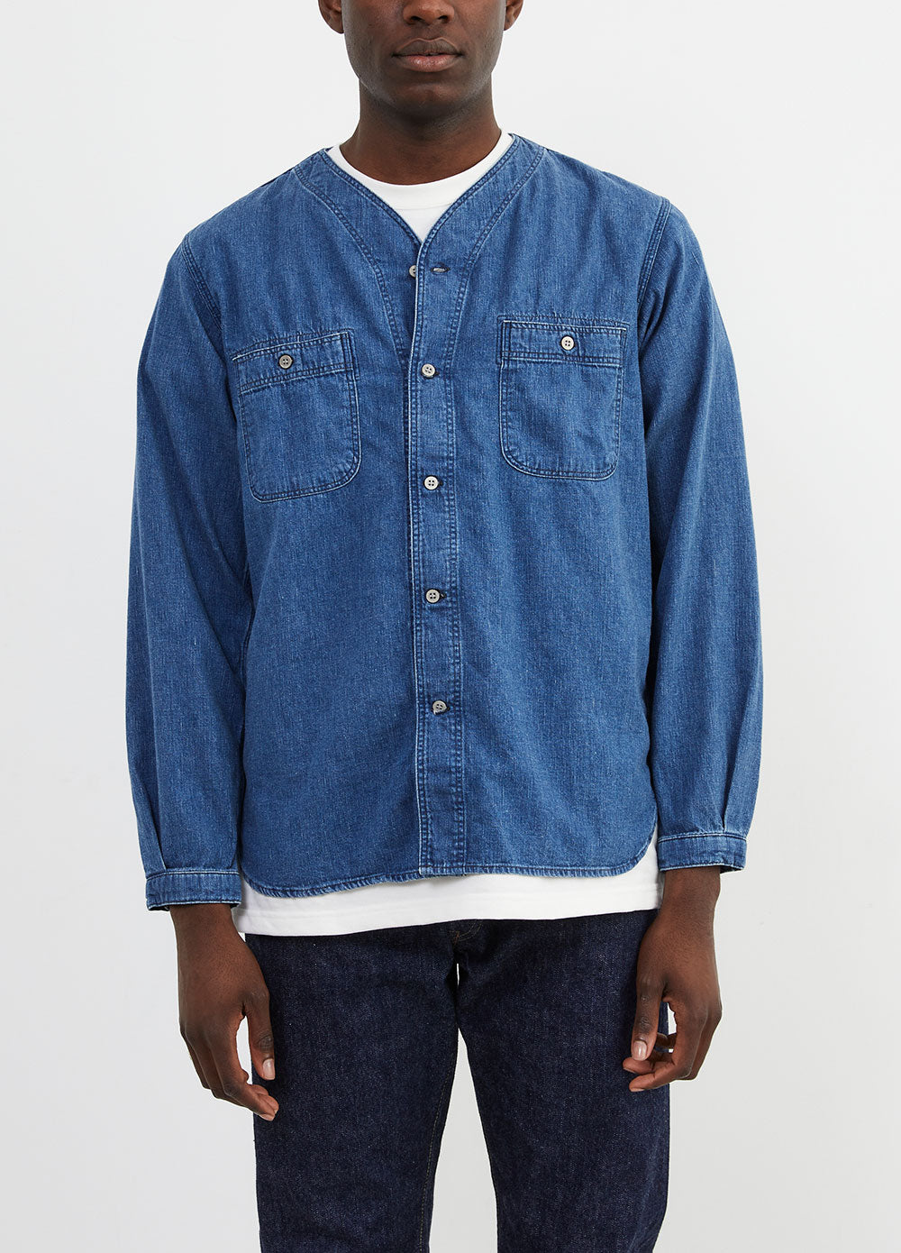 No-collar Denim Shirt