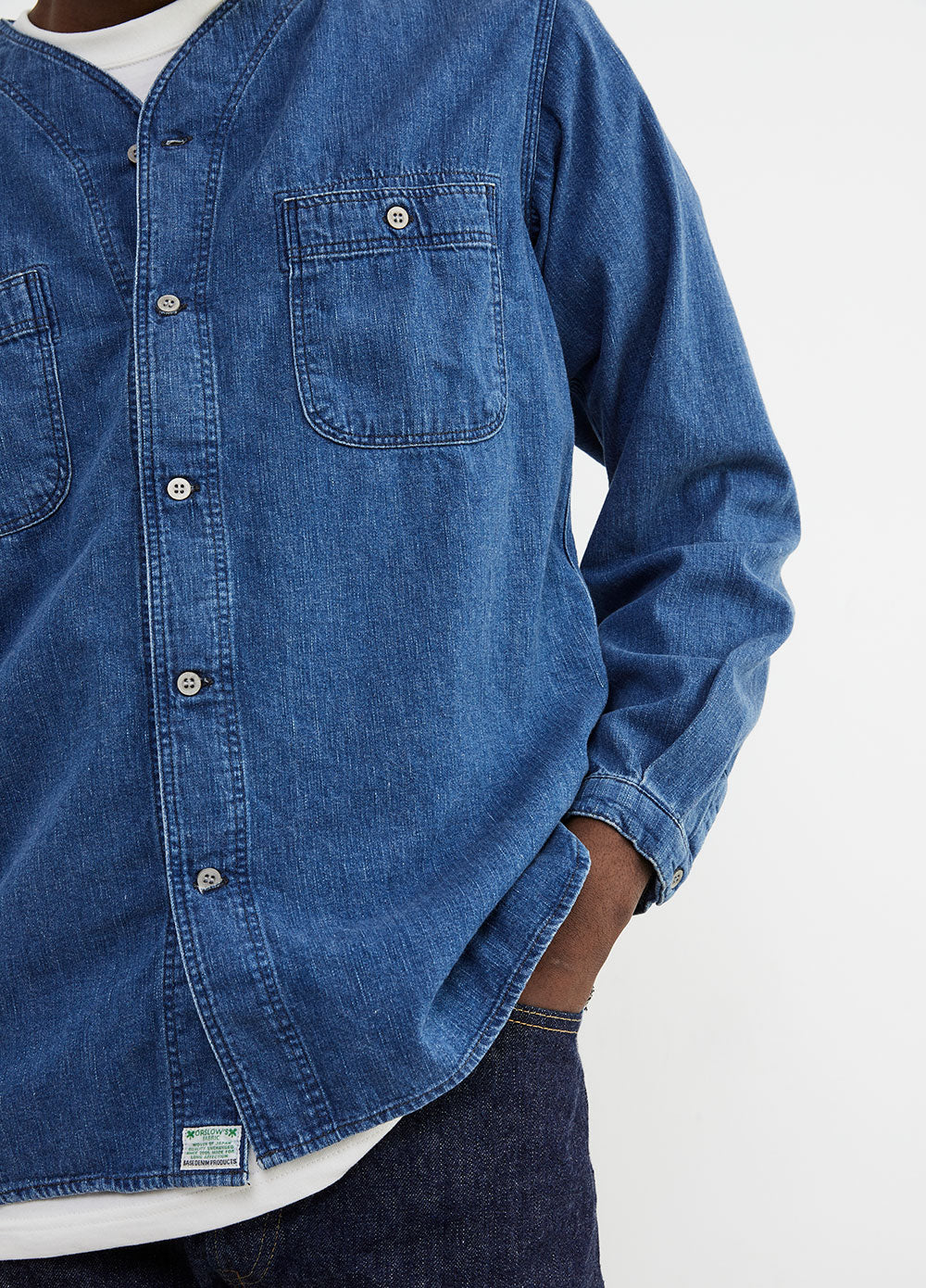 No-collar Denim Shirt