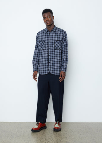 Cotton Check x Wool Paper Twill Shirt With Tape
