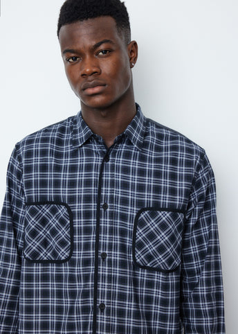 Cotton Check x Wool Paper Twill Shirt With Tape