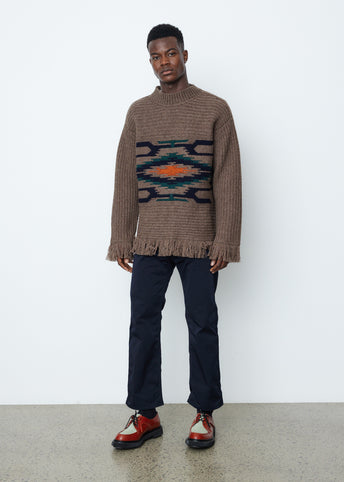 Wool Half Cardigan x Jersey Jacquard Knit