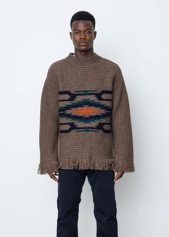 Wool Half Cardigan x Jersey Jacquard Knit