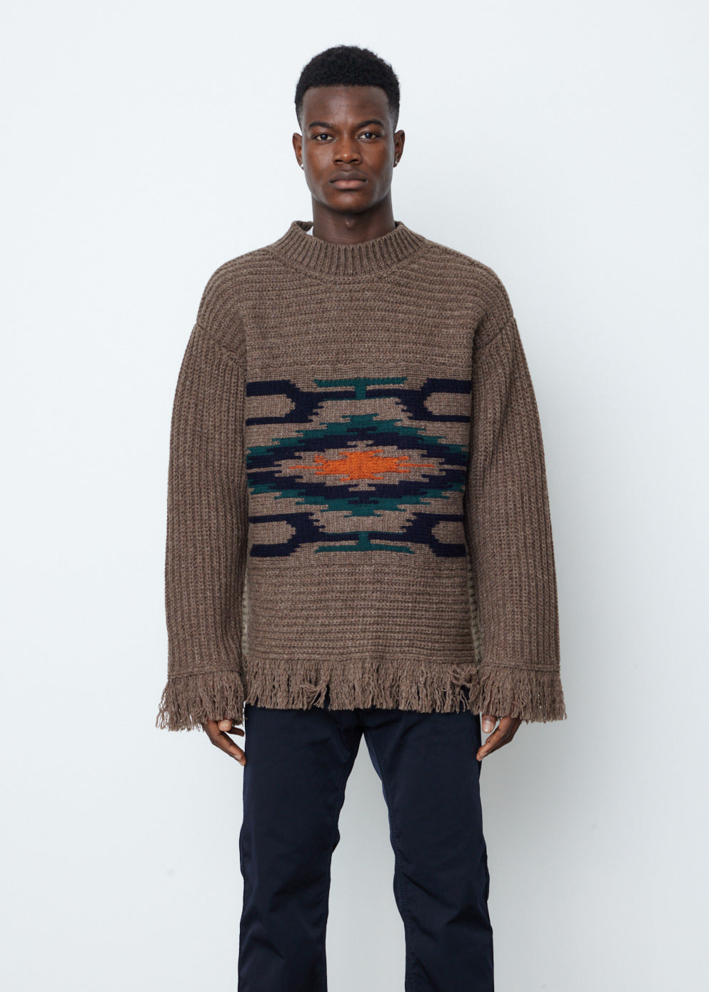 Wool Half Cardigan x Jersey Jacquard Knit