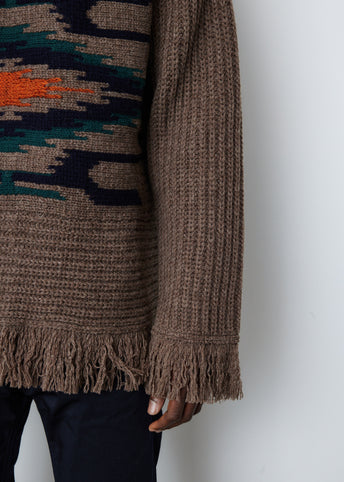 Wool Half Cardigan x Jersey Jacquard Knit