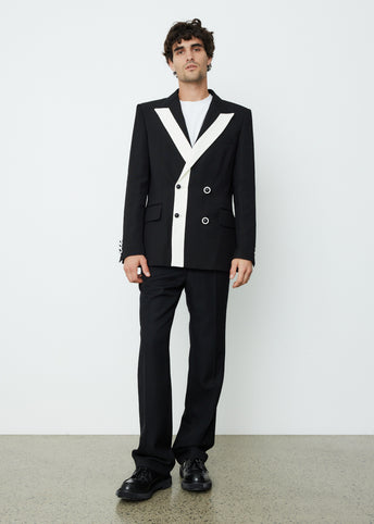 Contrast Lapel Double Breasted Blazer