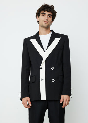 Contrast Lapel Double Breasted Blazer