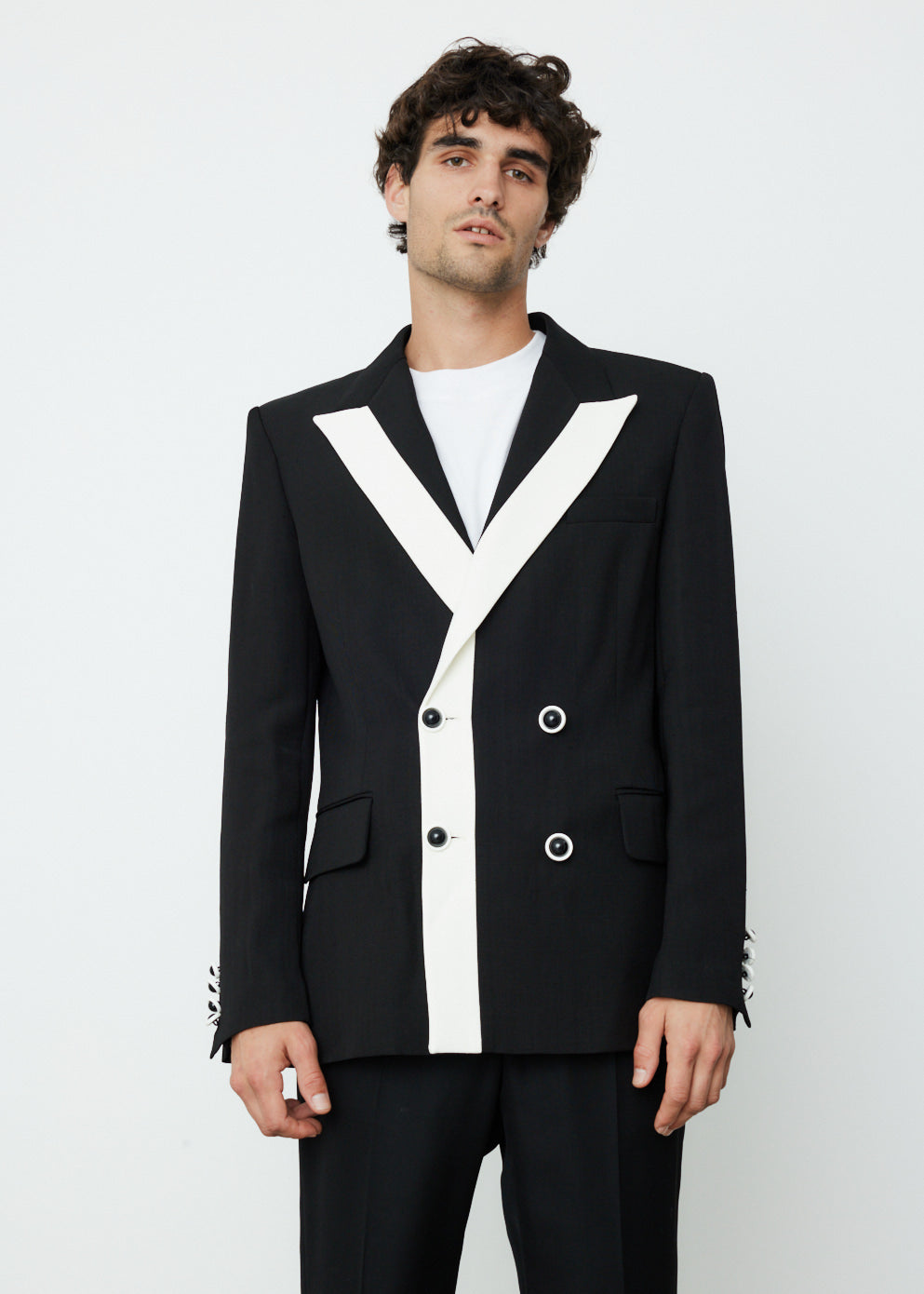 Contrast Lapel Double Breasted Blazer