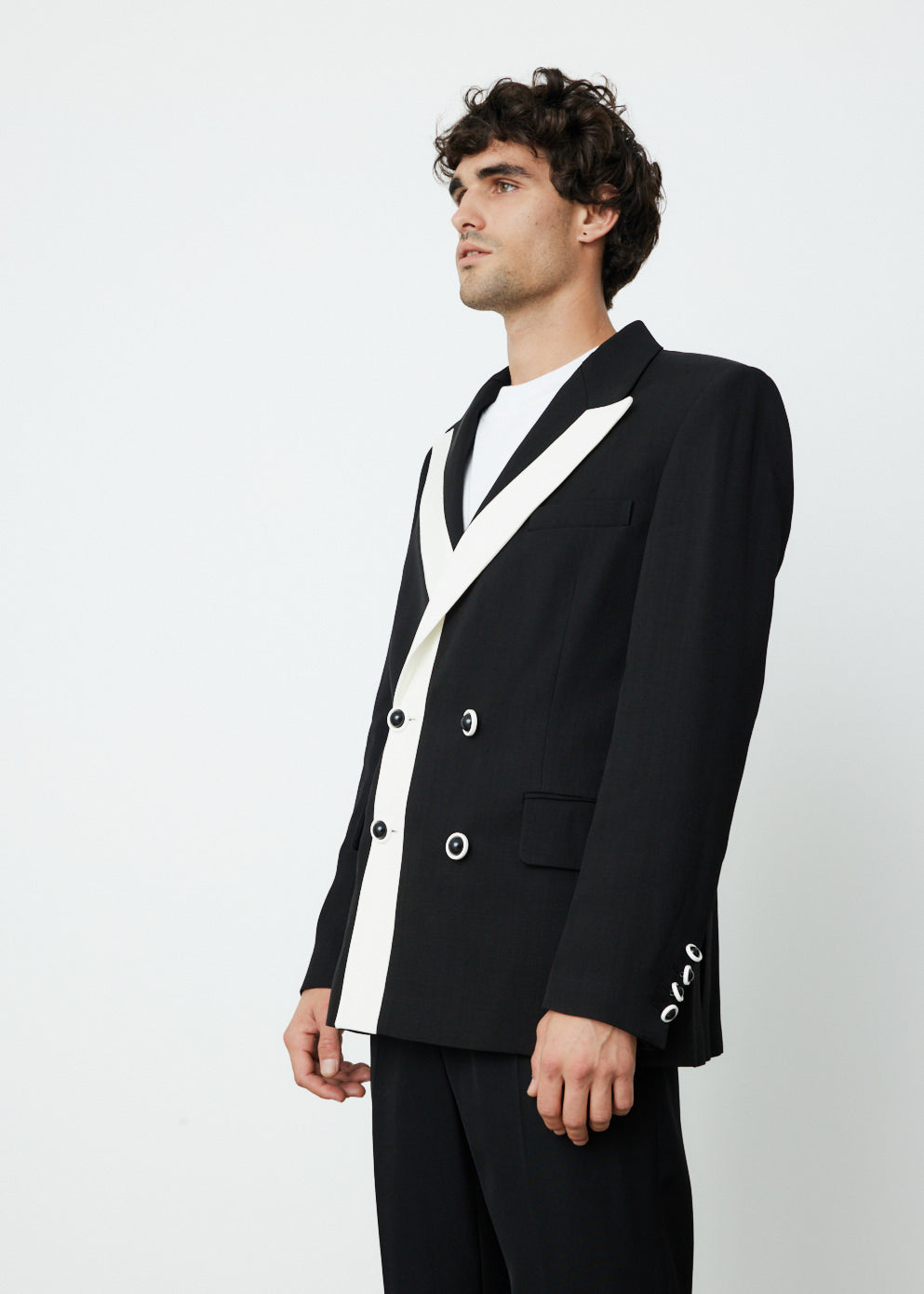Contrast Lapel Double Breasted Blazer
