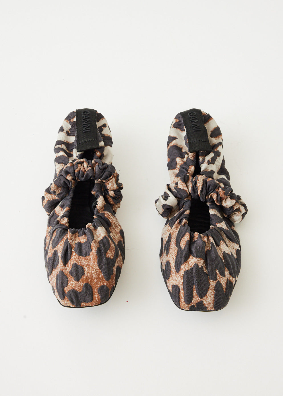 【GANNI 】 Scrunchie Jacquard Ballerinas Leopard (S1982-943) Ganni + Scrunchie leopard-print ballet flats