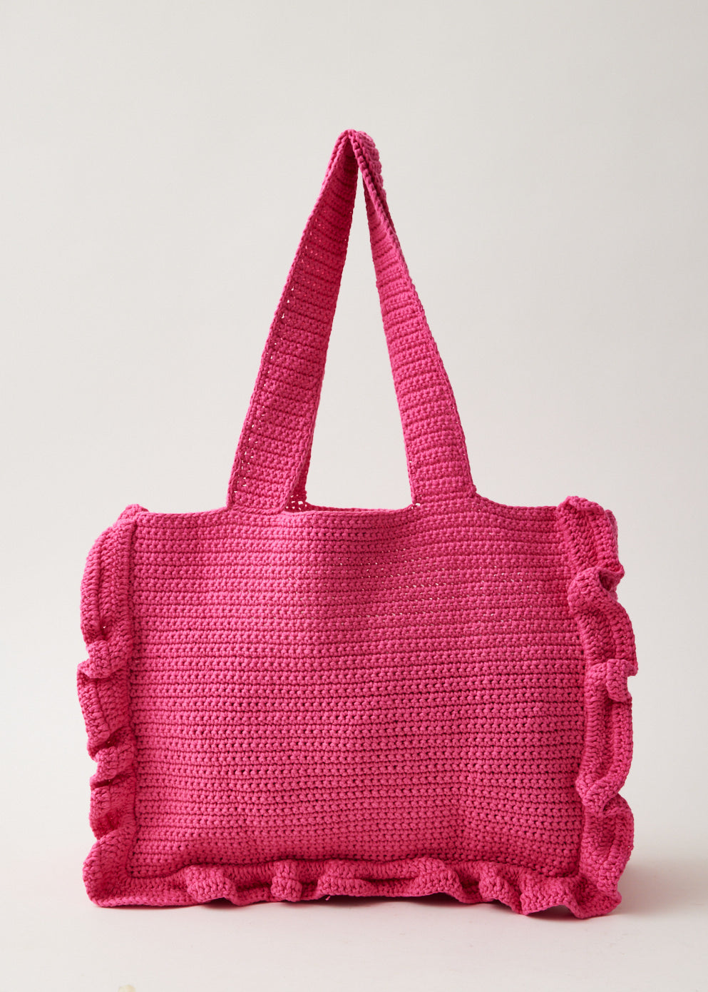 【Ganni】 Crochet Frill Tote Solid Bag Shocking Pink Crochet Frill Tote Solid Bag - Shocking Pink